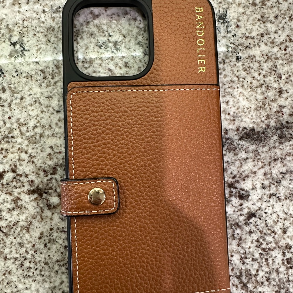 Bandolier Tan Leather Phone Case with Strap
